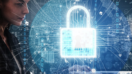 Cyber security encryption technology to protect data privacy conceptual . 3D render computer graphic...