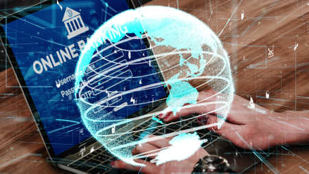 Online Banking for Digital Money Technology conceptual . Graphic interface showing money transfer on internet website and digital payment service.の写真素材