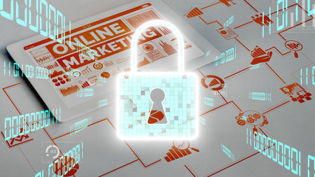 Cyber security encryption technology to protect data privacy conceptual . 3D render computer graphic...