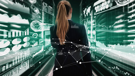 Big Data Technology for Business Finance Analytic conceptual . Modern graphic interface shows massive information of business sale report, profit chart and stock market trends analysis .の写真素材