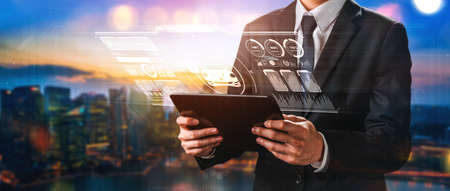 Electric car virtual reality concept with EV charging station for green energy and eco power produced from sustainable source to supply to charger station in order to reduce CO2 emission .の写真素材