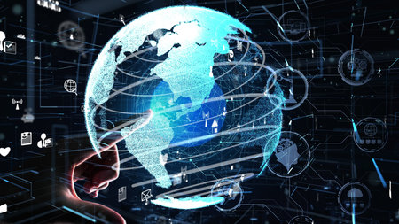 Futuristic industry 4.0 conceptual - Engineering with graphic interface showing automation design, robot operation, usage of machine deep learning for future manufacturing.の写真素材