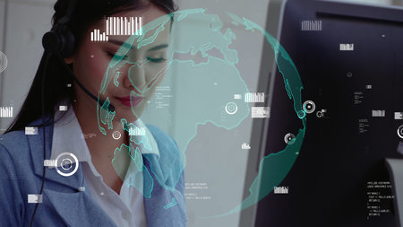 Customer support call center provide data in conceptual vision . Business and communication...
