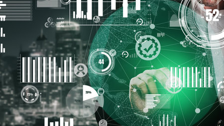 Conceptual business dashboard for financial data analysis . 3D render computer graphic .の写真素材