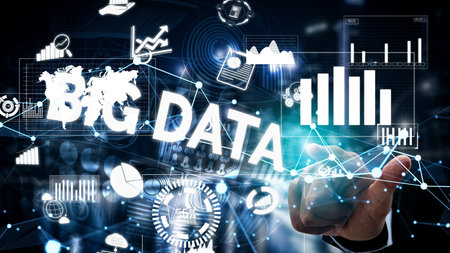 Big Data Technology for Business Finance Analytic conceptual . Modern graphic interface shows...