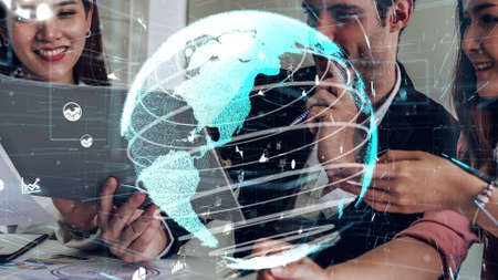 Conceptual vision of business people in the corporate staff meeting . Concept of digital technology for marketing data analysis and investment decision making .の写真素材