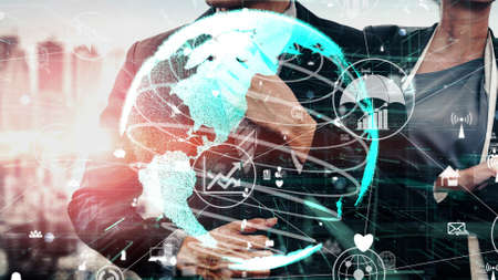 Risk Management and Assessment for Business Investment conceptual . Modern graphic interface showing symbols of strategy in risky plan analysis to control loss and build financial safety .の写真素材