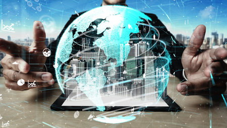 5G Communication Technology Wireless Internet Network for Global Business Growth, Social Media, Digital E-commerce and Entertainment Home Use conceptual .の写真素材