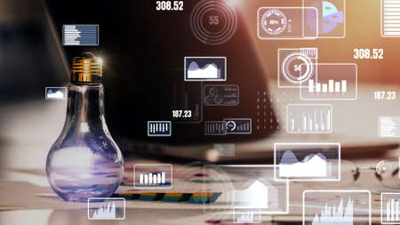 Conceptual business dashboard for financial data analysis . 3D render computer graphic .の写真素材