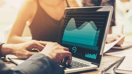 Business visual data analyzing technology by creative computer software . Concept of digital data for marketing analysis and investment decision making .の写真素材