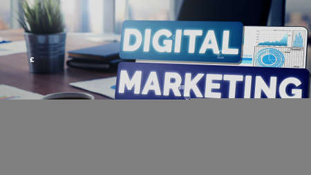 Digital Marketing Technology Solution for Online Business conceptual - Graphic interface showing analytic diagram of online market promotion strategy on digital advertising platform via social media.の写真素材