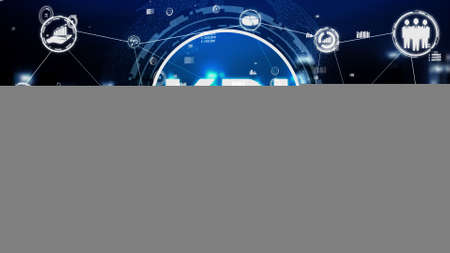 KPI Key Performance Indicator for Business conceptual - Modern graphic interface showing symbols of job target evaluation and analytical numbers for marketing KPI management.の写真素材