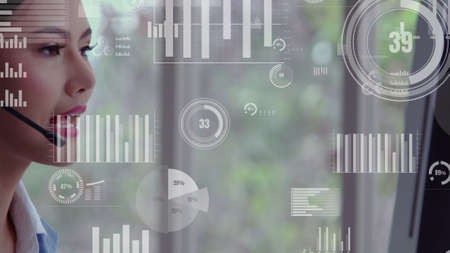 Customer support call center provide data in conceptual vision . Business and communication technology concept .の写真素材