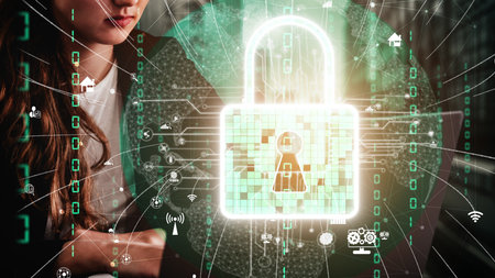 Cyber security encryption technology to protect data privacy conceptual . 3D render computer graphic...