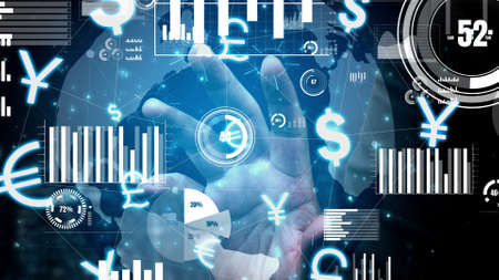 Conceptual business dashboard for financial data analysis . 3D render computer graphic .の写真素材