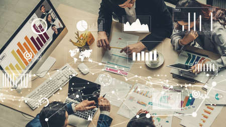 Imaginative visual of business people and financial firms staff . Concept of human resources , enterprise resource planning ERP and digital technology .の写真素材