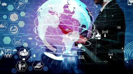 Data Analysis for Business and Finance conceptual. Graphic interface showing future computer...