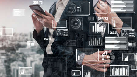 Conceptual business dashboard for financial data analysis . 3D render computer graphic .の写真素材