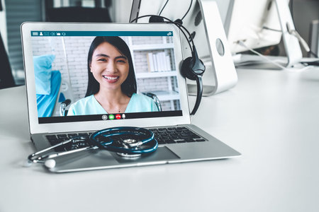Telemedicine service online video call for doctor to actively chat with patient via remote...