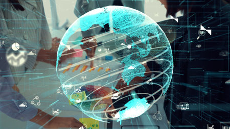 Business people in corporate staff meeting with envisional graphic . Concept of digital technology for marketing data analysis and investment decision making .の写真素材