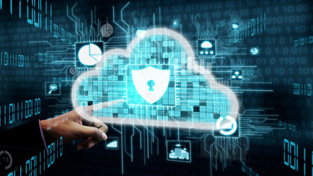Cyber Security and Digital Data Protection conceptual . Graphic interface showing secure firewall...