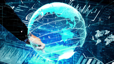 Conceptual business dashboard for financial data analysis . 3D render computer graphic .