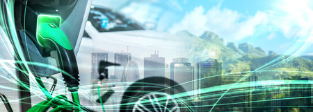 EV charging station for electric car in concept of green energy and eco power produced from...