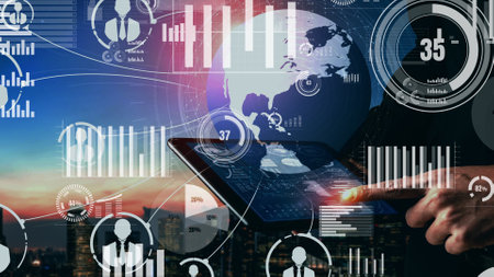Conceptual business dashboard for financial data analysis . 3D render computer graphic .の写真素材