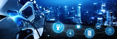 EV charging station for electric car in concept of alternative green energy produced from...