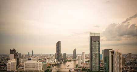 Beautiful sunset cityscape and high-rise buildings in metropolis city center . Downtown business district in panoramic view .の写真素材