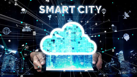 Conceptual cloud computing and data storage technology for future innovation . 3D render computer graphic .の写真素材
