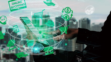 Online shopping and Internet Money Payment Transaction Technology conceptual . Modern graphic...