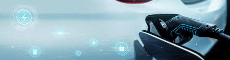EV charging station for electric car in concept of green energy and eco power produced from...