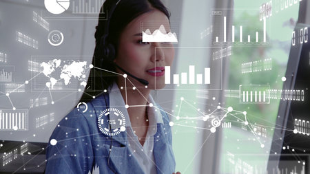 Customer support call center provide data in conceptual vision . Business and communication...