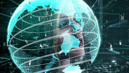 Conceptual business dashboard for financial data analysis . 3D render computer graphic .の写真素材