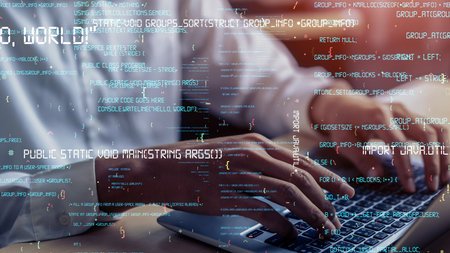 Conceptual programming and coding of future software . 3D render computer graphic .