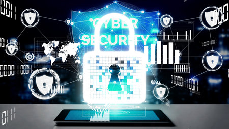 Cyber Security and Digital Data Protection conceptual . Graphic interface showing secure firewall...