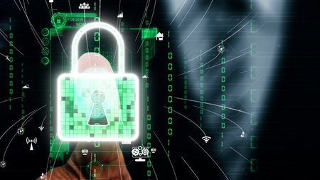 Fingerprint Biometric Digital Scan Technology. Graphic interface showing man finger with print...