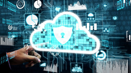 Cyber Security and Digital Data Protection conceptual . Graphic interface showing secure firewall...