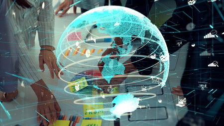 Business people in corporate staff meeting with envisional graphic . Concept of digital technology for marketing data analysis and investment decision making .の写真素材