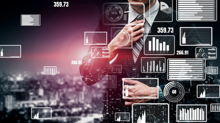 Conceptual business dashboard for financial data analysis . 3D render computer graphic .