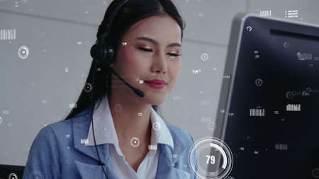 Customer support call center provide data in conceptual vision . Business and communication technology concept .の写真素材
