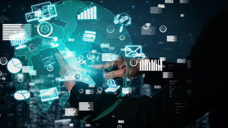 Digital Marketing Technology Solution for Online Business conceptual - Graphic interface showing...