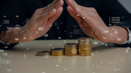 Conceptual business dashboard for financial data analysis . 3D render computer graphic .の写真素材