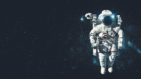 Astronaut spaceman do spacewalk while working for spaceflight mission at space station . Astronaut...
