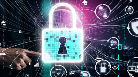 Cyber security encryption technology to protect data privacy conceptual . 3D render computer graphic...
