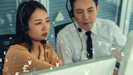 Customer support call center provide data in conceptual vision . Business and communication technology concept .の写真素材