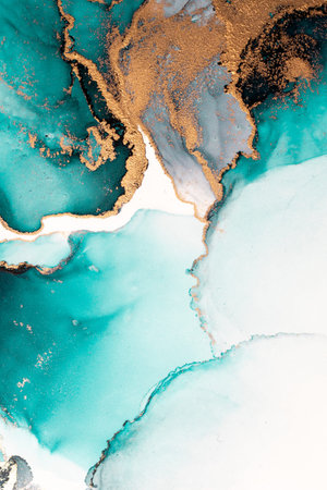 Ocean blue abstract background of marble liquid ink art painting on paper . Image of original...