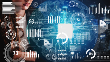 Conceptual business dashboard for financial data analysis . 3D render computer graphic .の写真素材