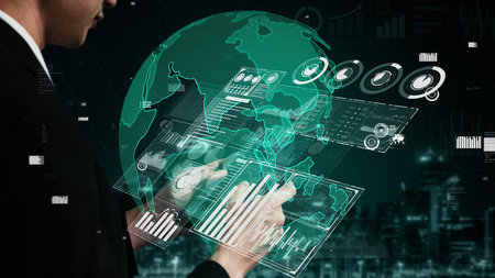 Conceptual business dashboard for financial data analysis . 3D render computer graphic .の写真素材